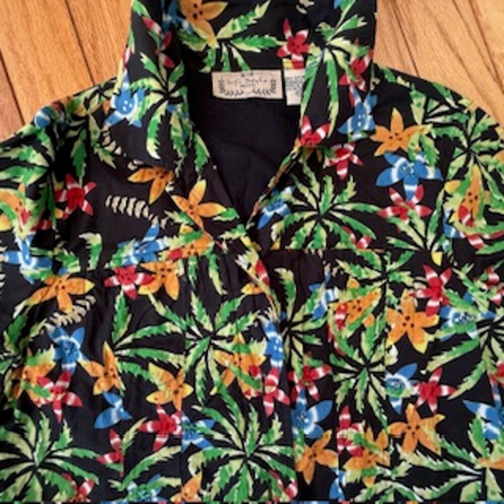 Lifestyle Lightweight Sequined Tropical Button Jacket Cottagecore Size Petite L